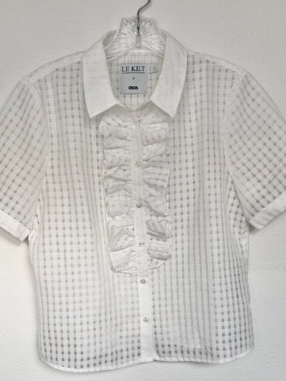 ASOS X Le Kilt White Ruffle Tuxedo Top- Size 8